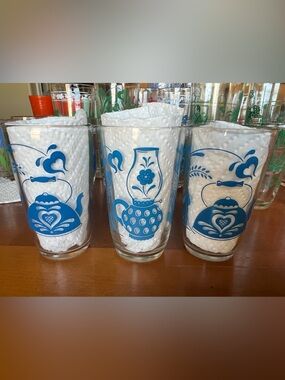 Vintage Kraft Swanky Swigs Blue teapot & oil lamp glasses set of 3